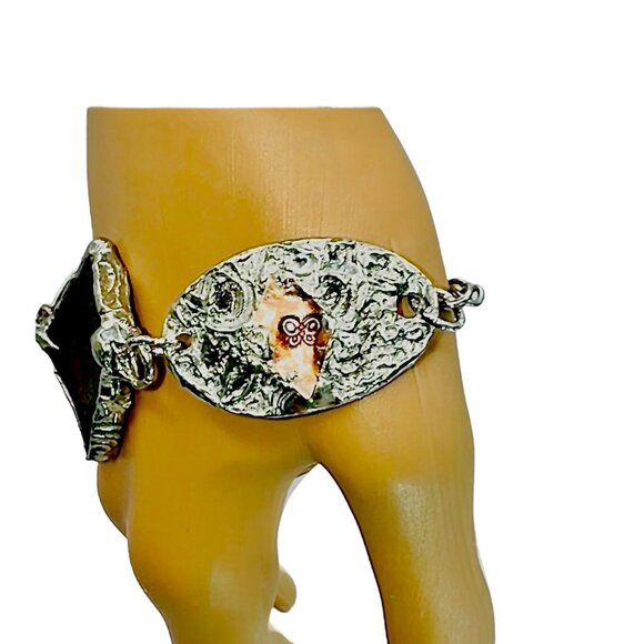 Amber Sea Glass Mixed Metals Butterfly Bracelet w/ Artisan Silver & Copper Adjus - Picture 9 of 16